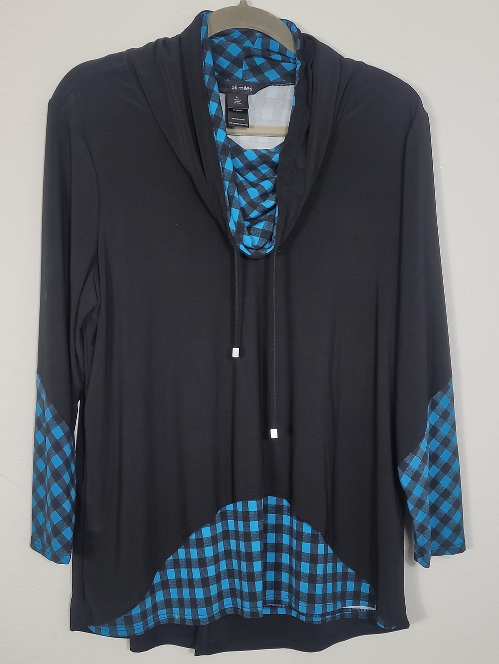 Ali Miles Mixed Plaid Cowl Neck Sweater Tunic Size Large